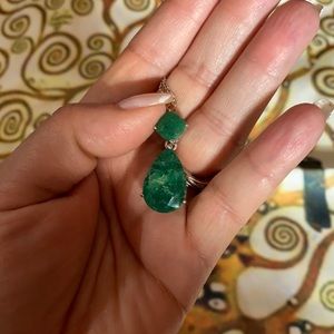 SS 925 Square & Teardrop Shaped Emerald Pendant